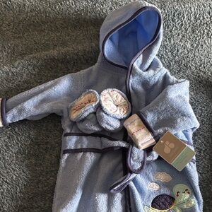 Blue Hooded Baby Bathrobe with Turtle Design
